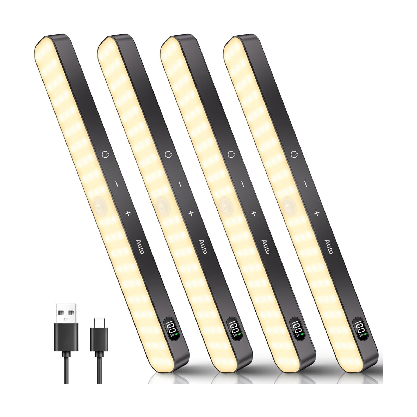 Ferswe Closet Lights Rechargeable, Battery Level Display, Dimmable Battery Powered Lights, 3000K Motion Sensor Light