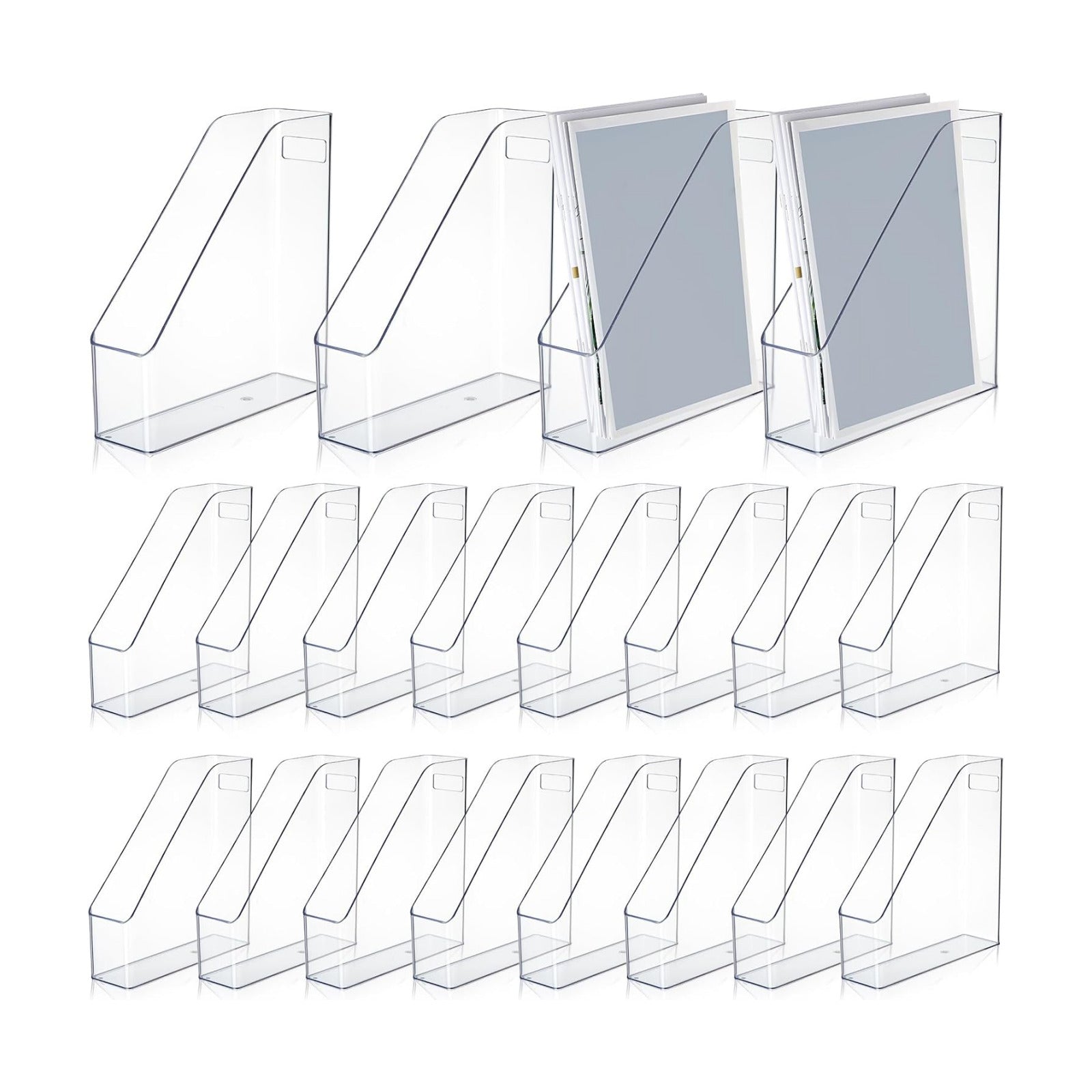 Marsui 20 Pcs Clear Acrylic Magazine Holder with Handle Desk Organizer | Vertical File Rack for School Locker and