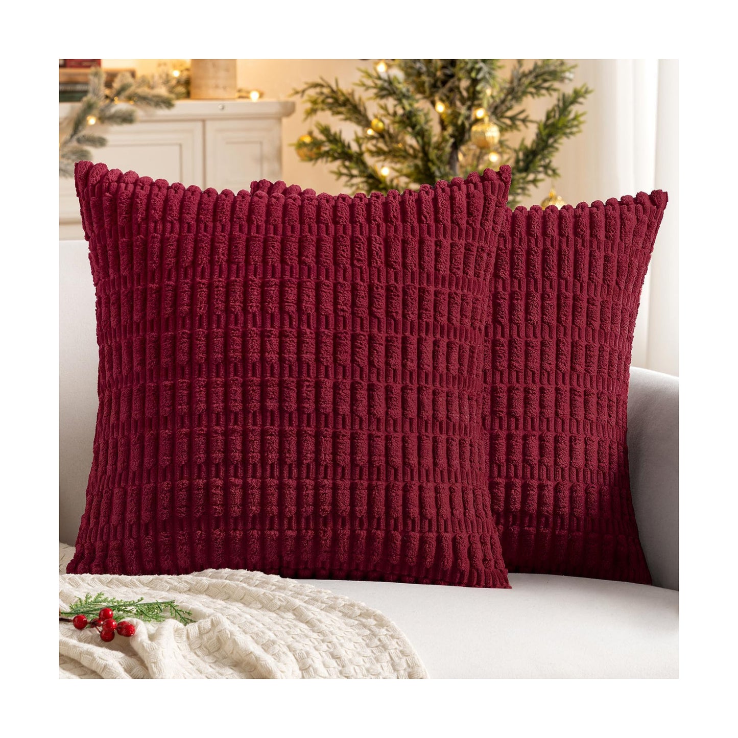 MIULEE Euro Sham Corduroy Decorative Throw Pillow Covers 24x24 Burgundy
