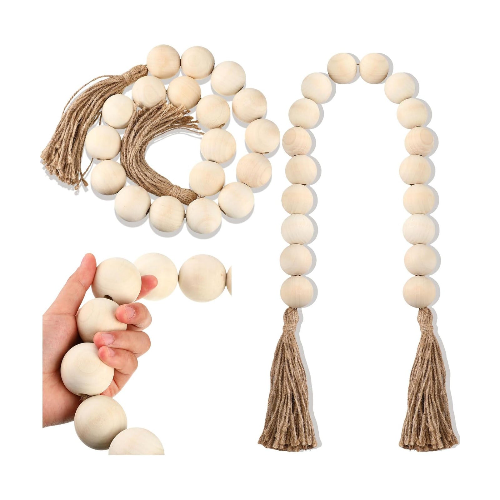 Large Wood Bead Garland / White / Set of 2