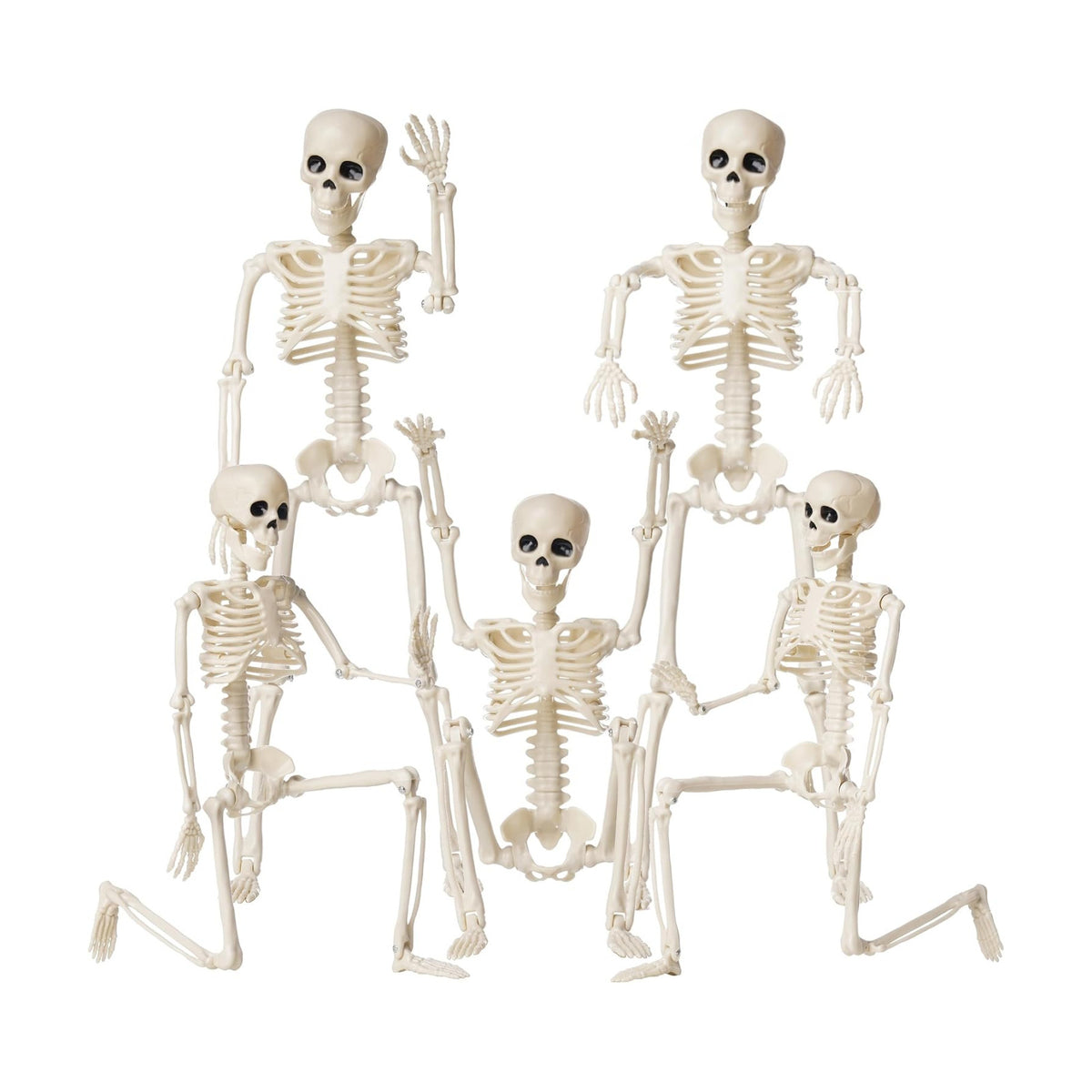 Halloween Skeletons Decorations, 16" Posable Plastic Skeleton 5 Packs, Full Body Skeleton Bulk with Movable Joints, Realistic Spooky Scary Skeletons for Outdoor Indoor Halloween Party Haunted House