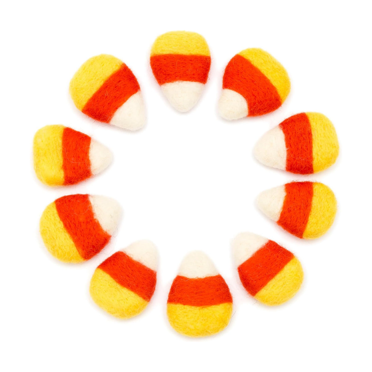 Glaciart One Felt Candy Corn - Create Garland, Autumn Decor, Halloween Thanksgiving Felt Props - Fall Home Decorating Set- 100% New Zealand Wool, Hand-Felted in Nepal, Essential Oil Ready | Pack of 10