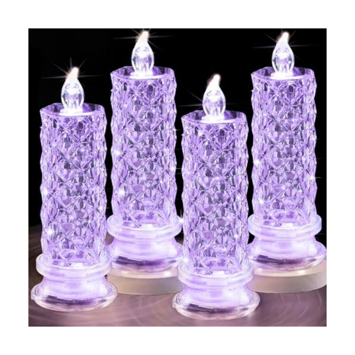 SupBri 4PCS Rose Halo LED Flameless Candles, Purple Crystal-Like Shell