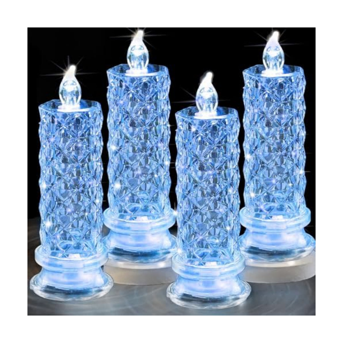 SupBri 4PCS Rose Halo LED Flameless Candles, Blue Crystal-Like Shell