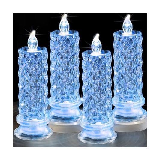 SupBri 4PCS Rose Halo LED Flameless Candles, Blue Crystal-Like Shell