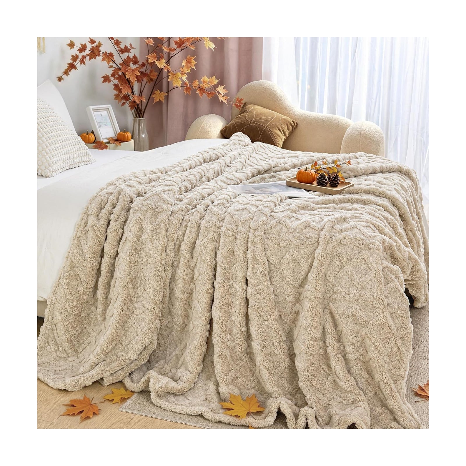 Aganear Fleece Throw Blanket for Bed Couch 90"x90" Khaki