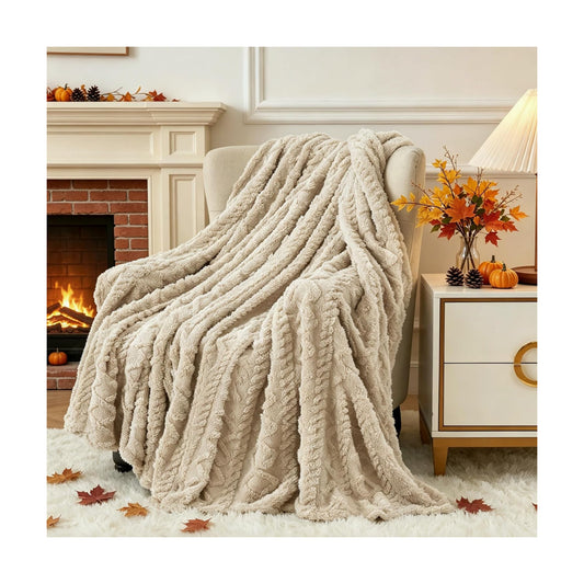 Aganear Fleece Throw Blanket for Couch, Fall Boho Blankets,50"x60" Khaki