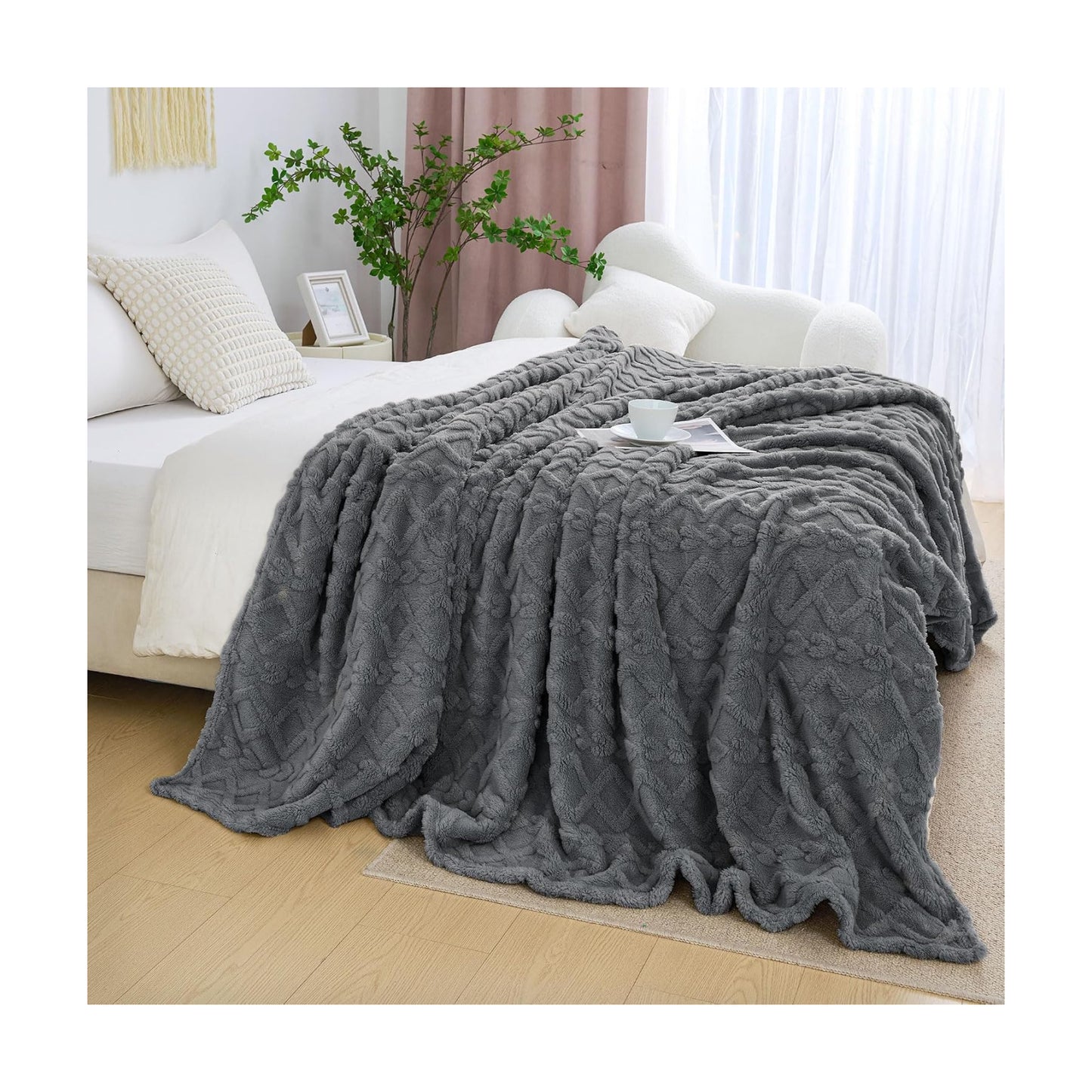 Aganear Fleece Throw Blanket for Bed Couch 90"x108" Grey