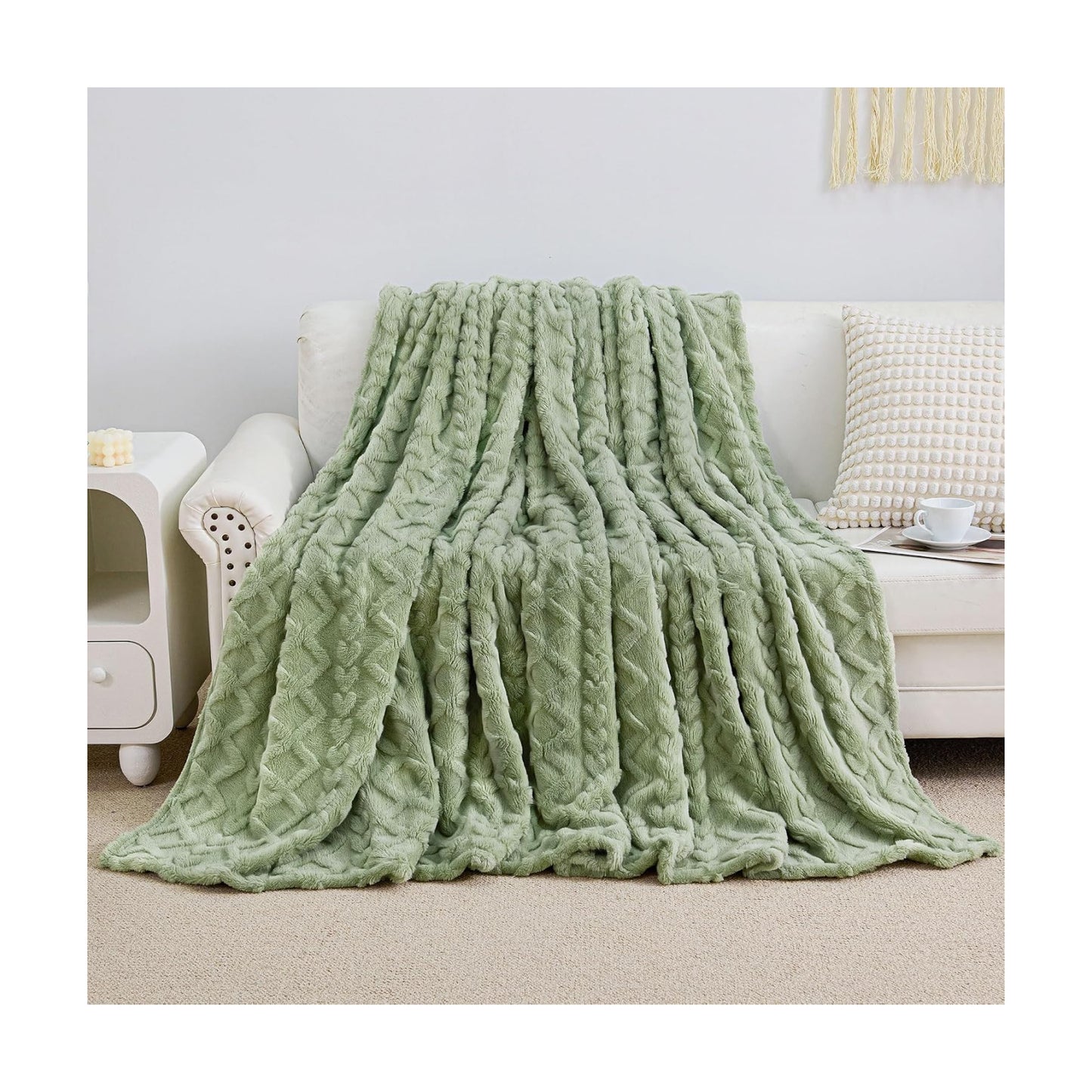 Aganear Fleece Throw Blanket for Couch Sofa 60"x80" Sage Green