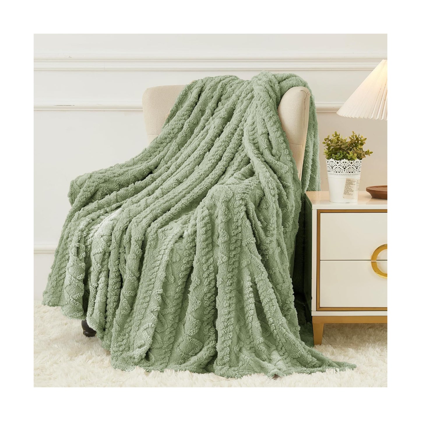 Aganear Fleece Throw Blanket for Couch Sofa 50"x60" Sage Green