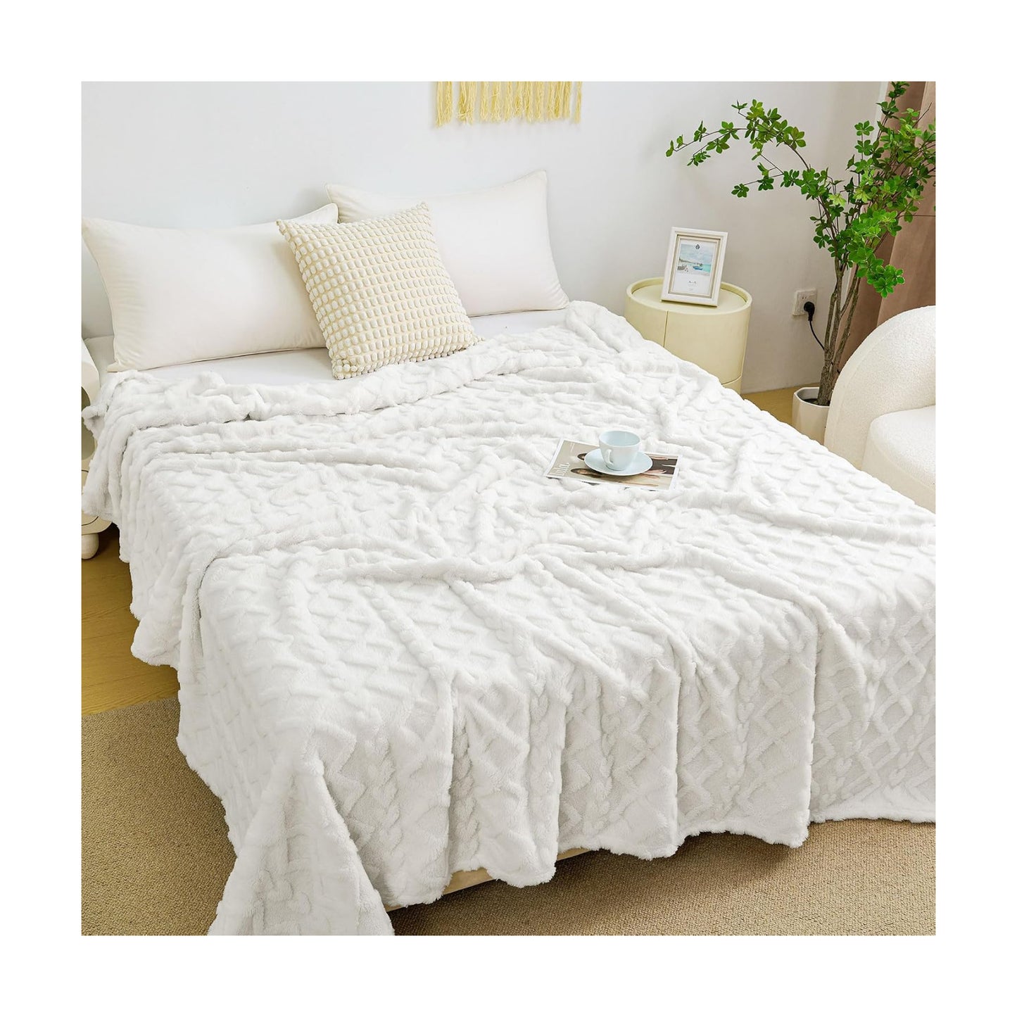 Aganear Fleece Throw Blanket for Bed Couch 90"x108" White