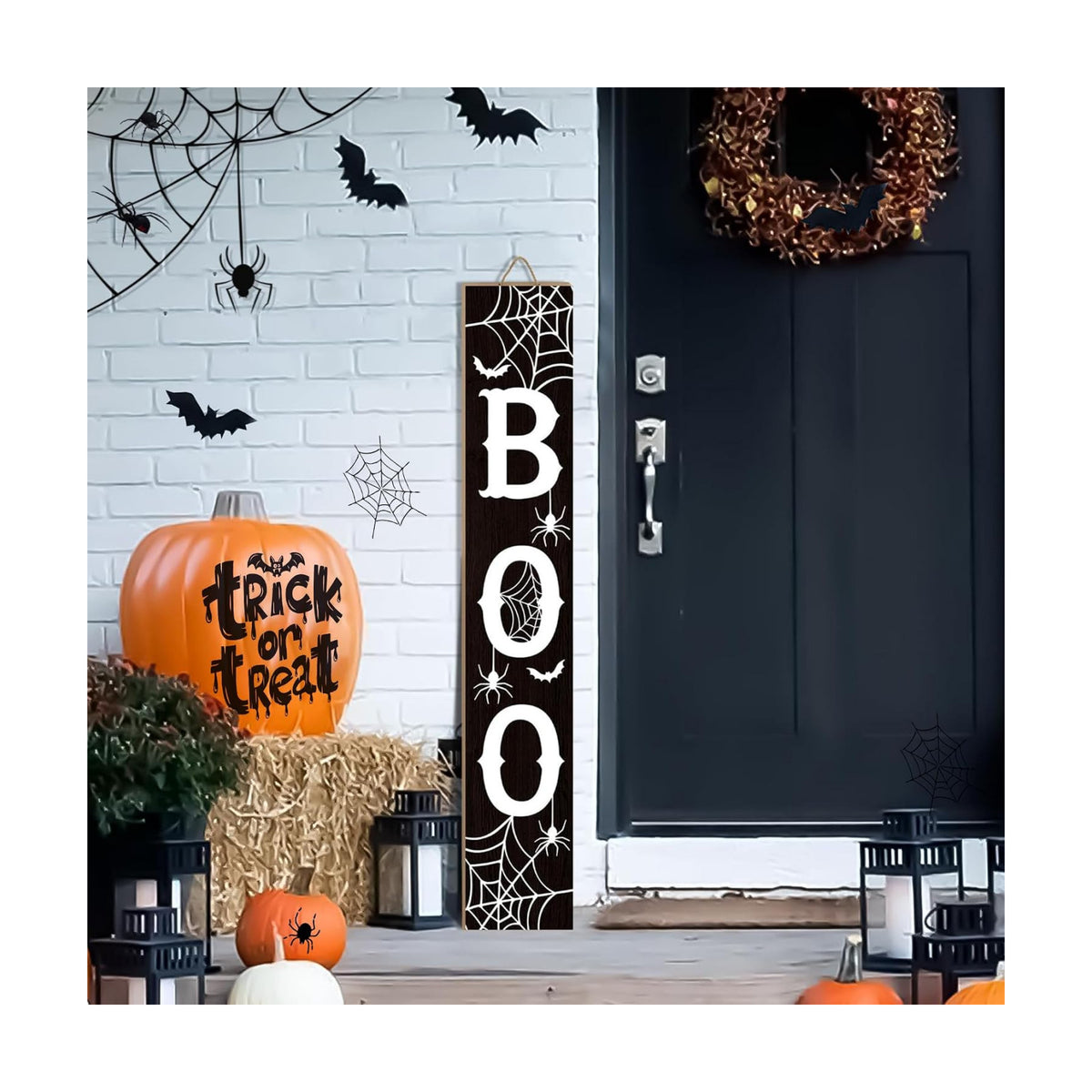 Boo Porch Sign 47.2 Inch Halloween Wooden Welcome Sign for Front Door