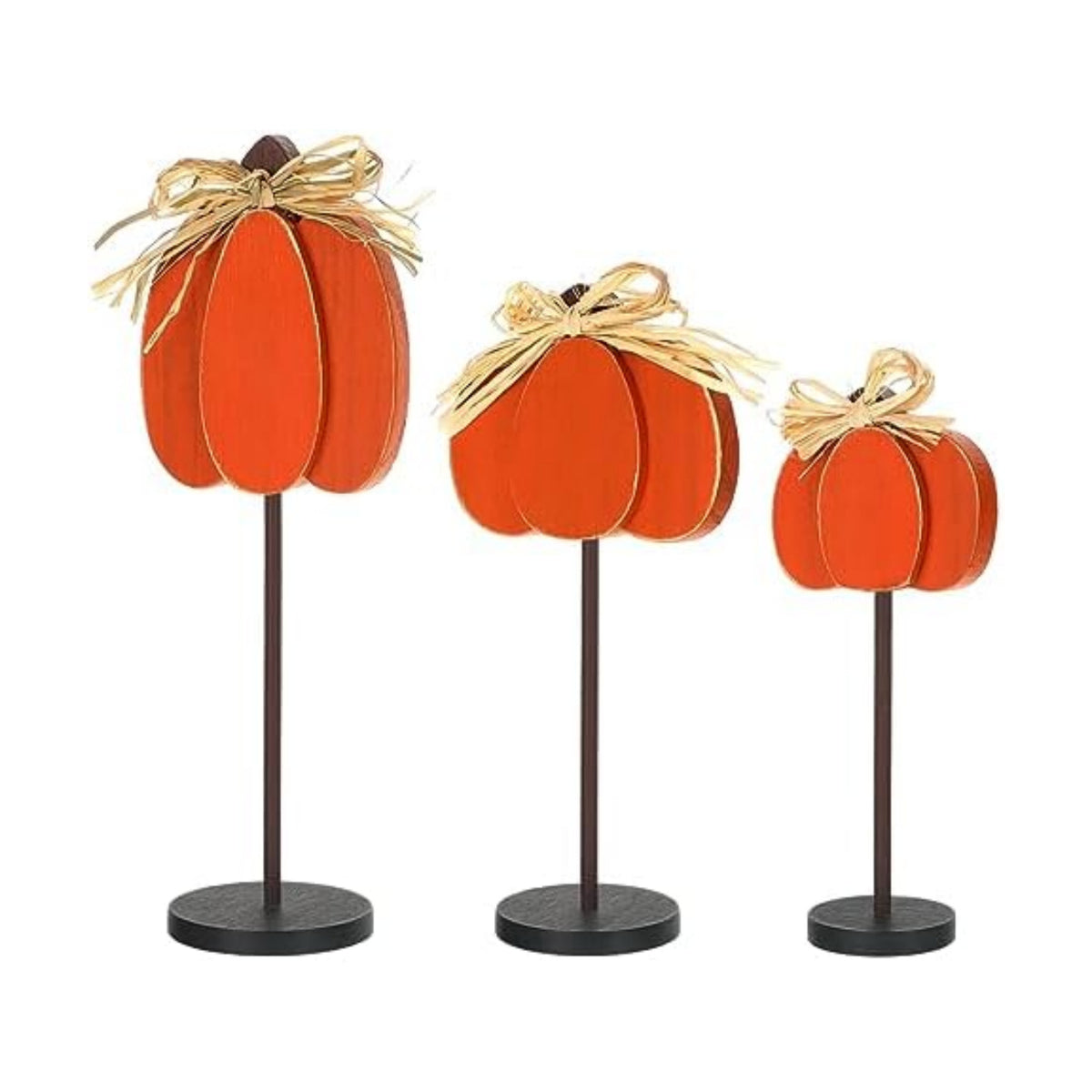 Thyle 3 Pcs Fall Pumpkin Decor, Wooden, Orange
