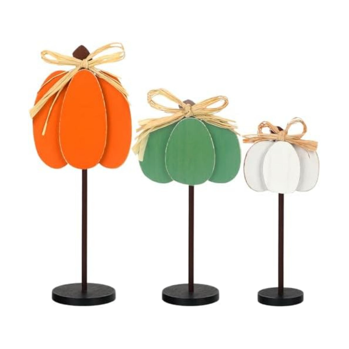 Thyle 3 Pcs Fall Pumpkin Decor, Wooden, Orange, Green, White