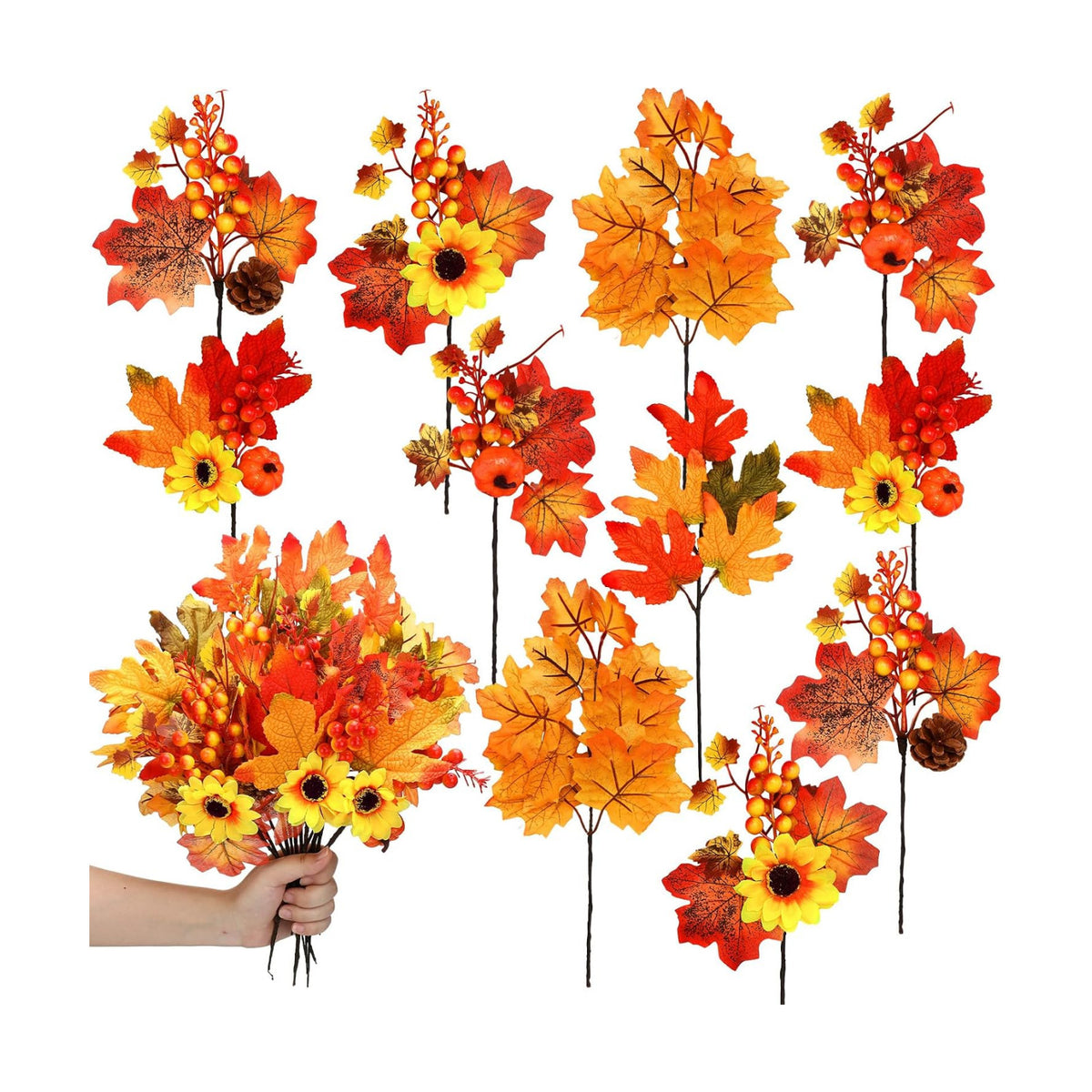 16 Bundles Fall Flowers Picks Artificial Floral Decor,11 Inch,Maple Leaf