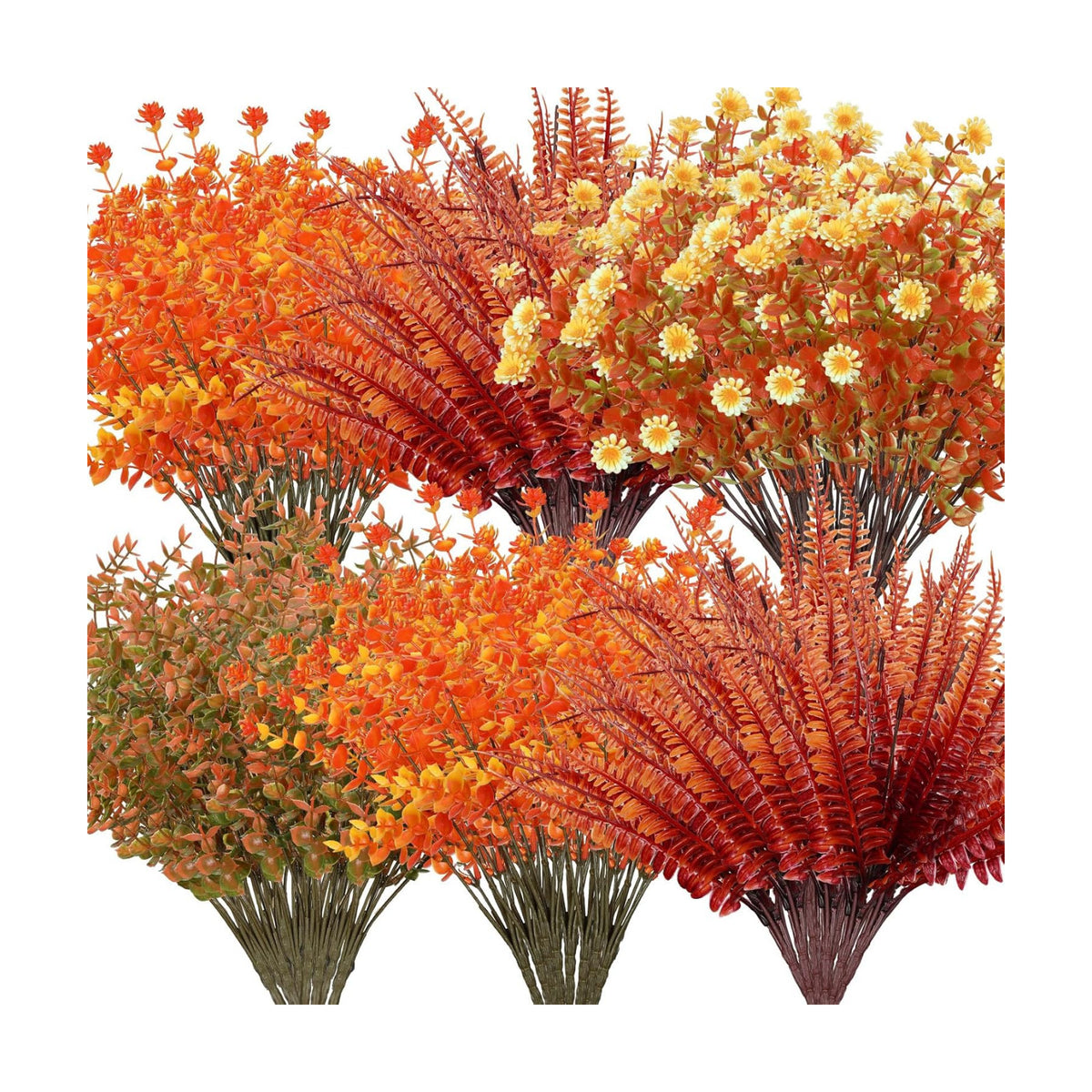 16 Bundles Fall Flowers Picks Artificial Floral Decor,15 Inch,Eucalyptus