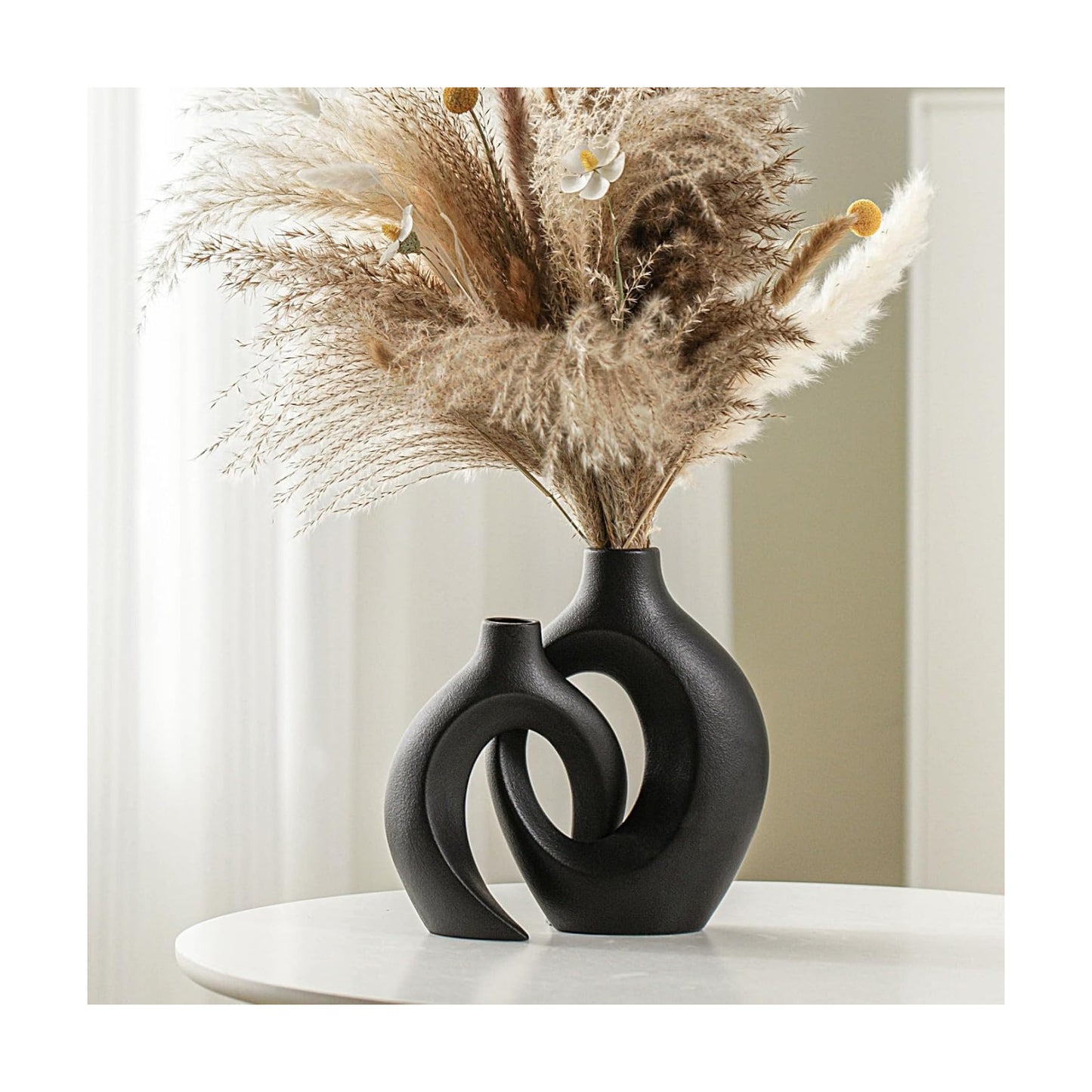 Snuggle Hollow Modern Ceramic Vase / Large Matte Black / Set of 2