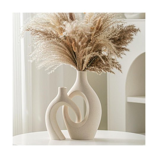 Snuggle Hollow Ceramic Vase / Extra Large Cream White / Set of 2