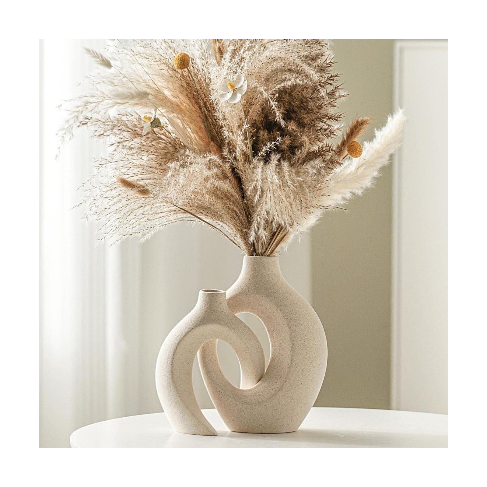 Snuggle Hollow Ceramic Vase / Large Cream White / Set of 2