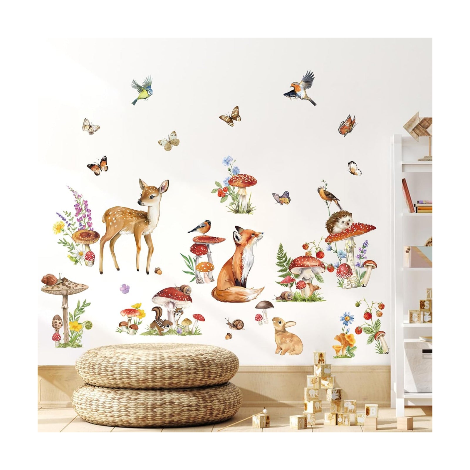 Woodland Animal Wall Stickers Mushroom Deer Fox Peel and Stick Wall Decals for Kids Bedroom Baby
