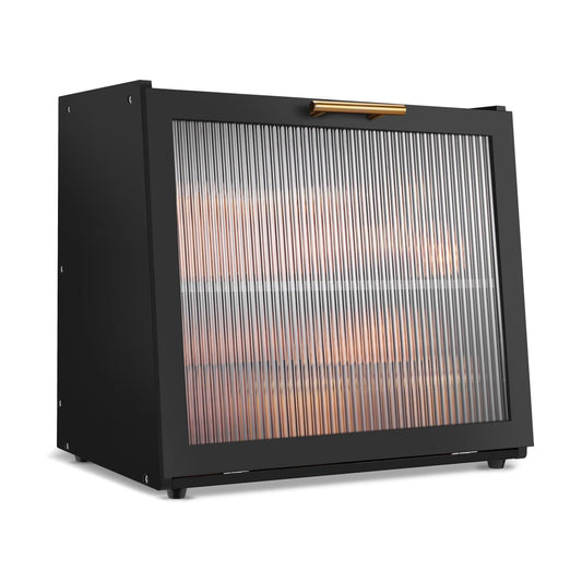 Joyvilla Double Layer Bamboo Bread Box for Kitchen Countertop, Bread Storage Container, Black Bread Box with Window
