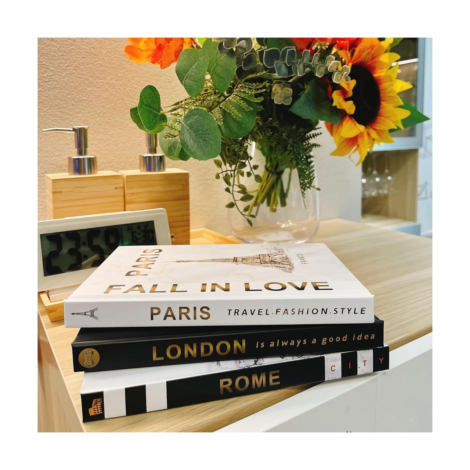 Hardcover Modern Decorative Books Stacked Decorations Decor Books / Rome/paris/london / Set of 3