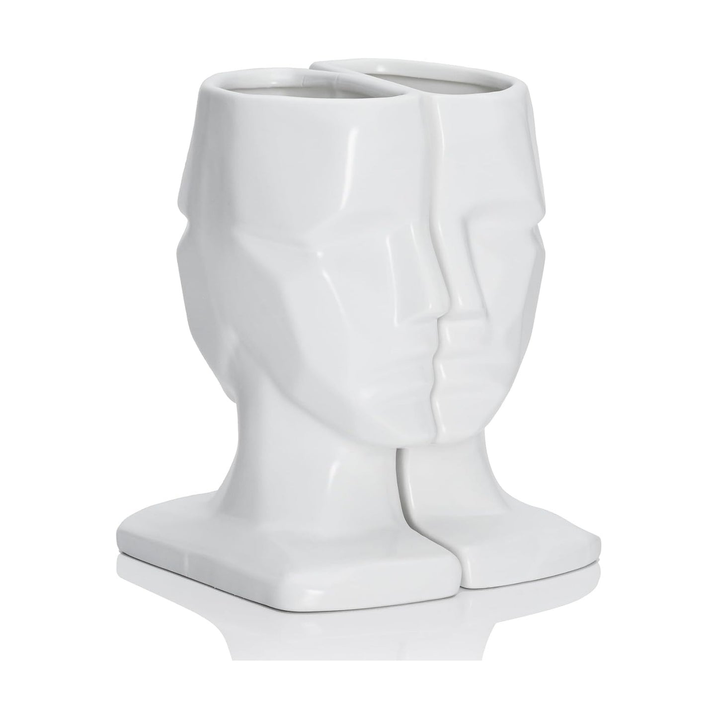 Ceramic Multi Face Decorative Flower Vase Modern Accent Decorative / White / 7 Inch / Set of 2