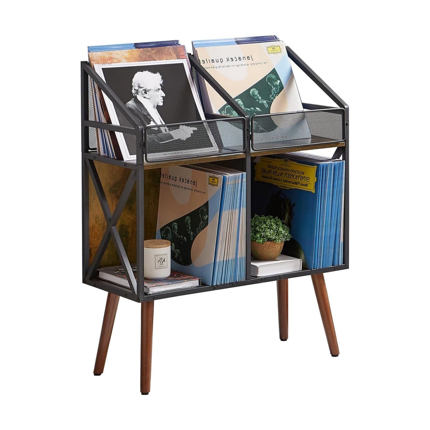 EYOCAL Vinyl Record Storage Holder Rack,250 LP Wooden Record Display Table for Albums Books Magazines Files for Living
