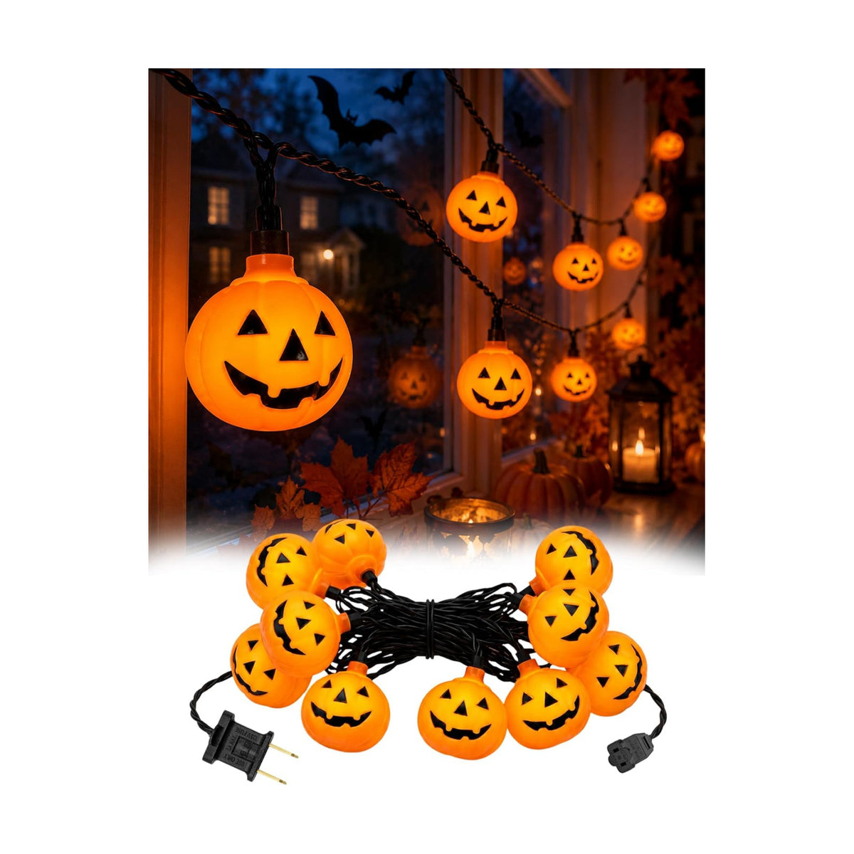 8.5FT Halloween Orange Pumpkin String Lights, Plug-In 10 LED Pumpkins Decor