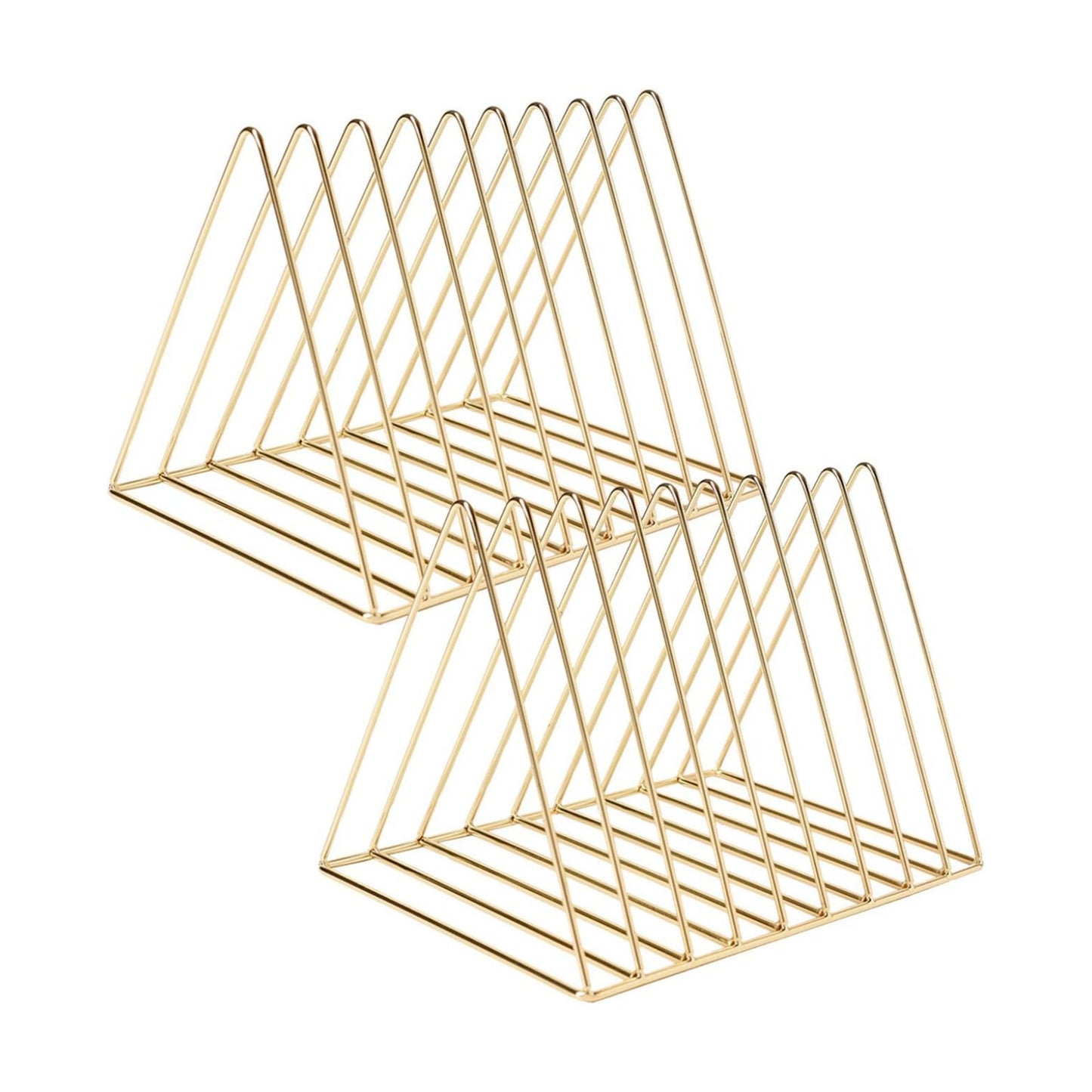 Sooyee 2 Pack 9 Slot Gold Magazine Holder, Desktop File Sorter Organizer Triangle Bookshelf Decor for Home Office, Iron