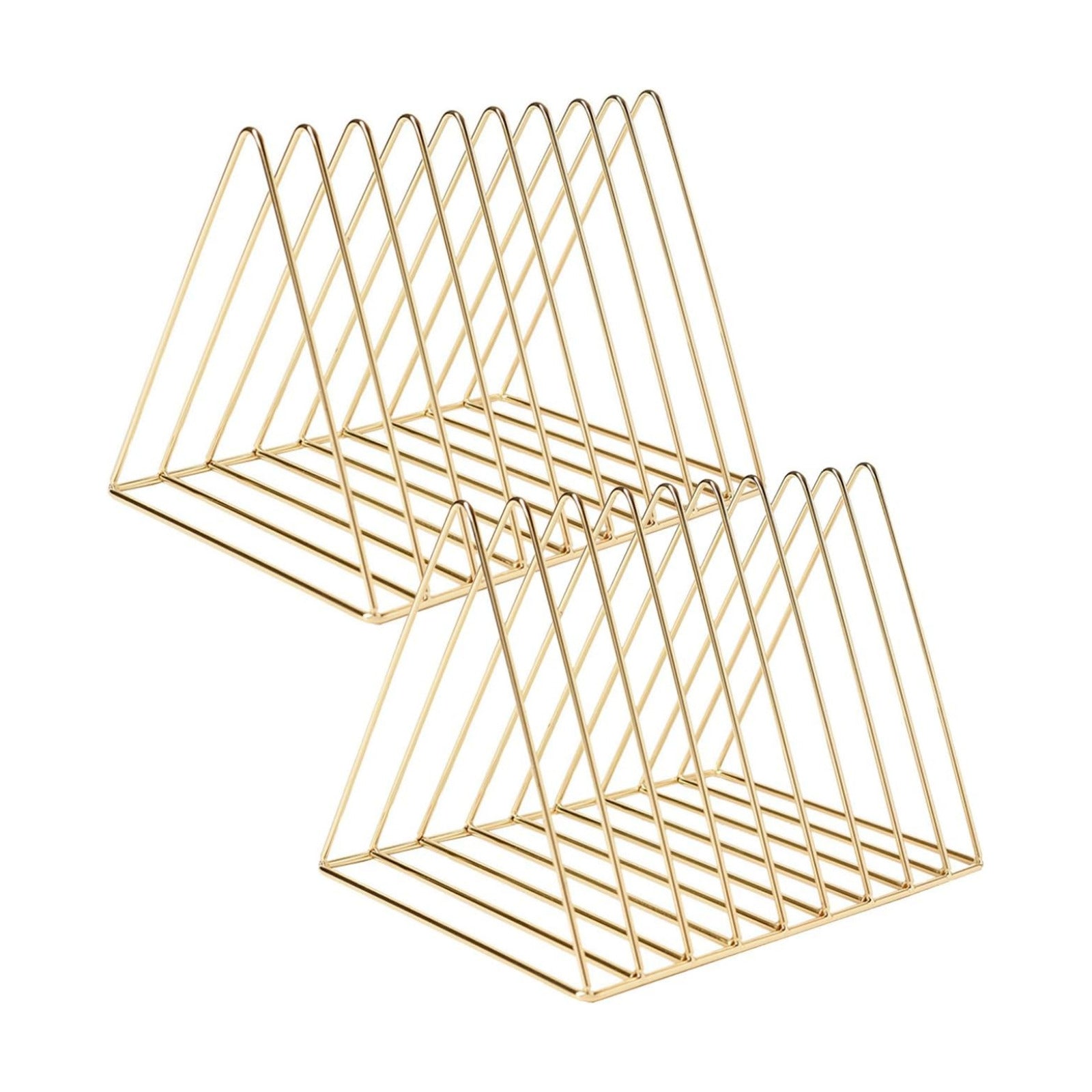 Sooyee 2 Pack 9 Slot Gold Magazine Holder, Desktop File Sorter Organizer Triangle Bookshelf Decor for Home Office, Iron