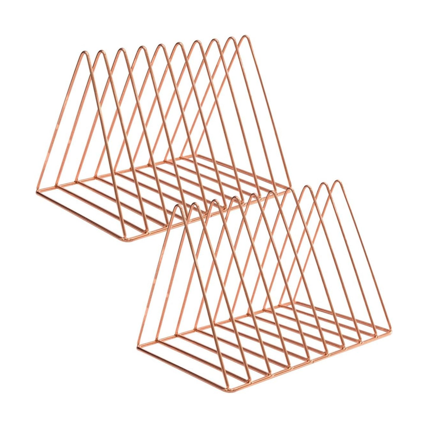 Sooyee 2 Pack Rose Gold Magazine Holder, 9 Slot Desktop File Sorter | Record Holder, Book Album Display Rack, Desktop