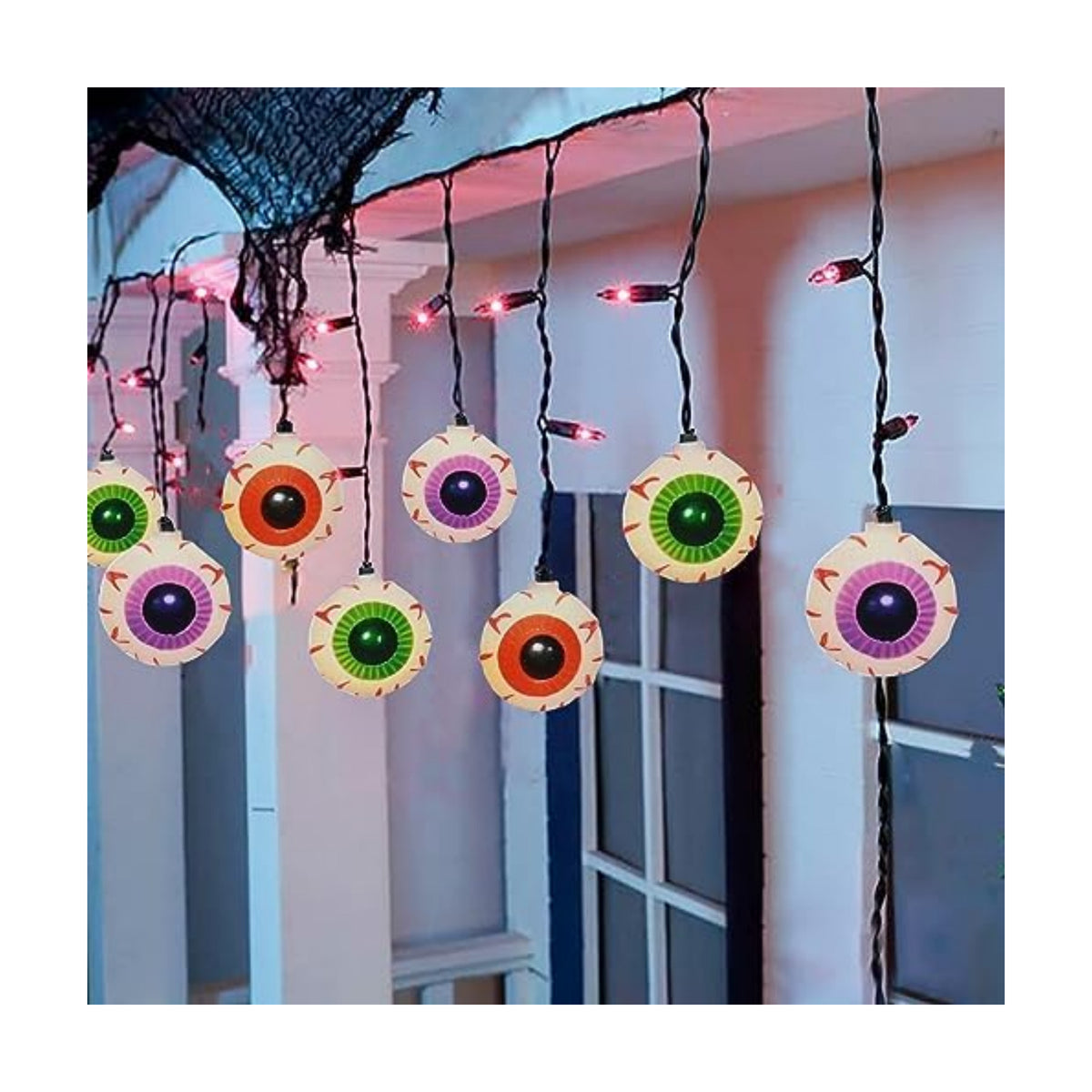 Halloween Eyeball Curtain String Lights Plug in, 7FT Outdoor Halloween Decorations Lights with 10 LED Spooky Eyeball Lights & 15 Mini Purple Bulbs for Window Wall Party Haunted House Patio Decor