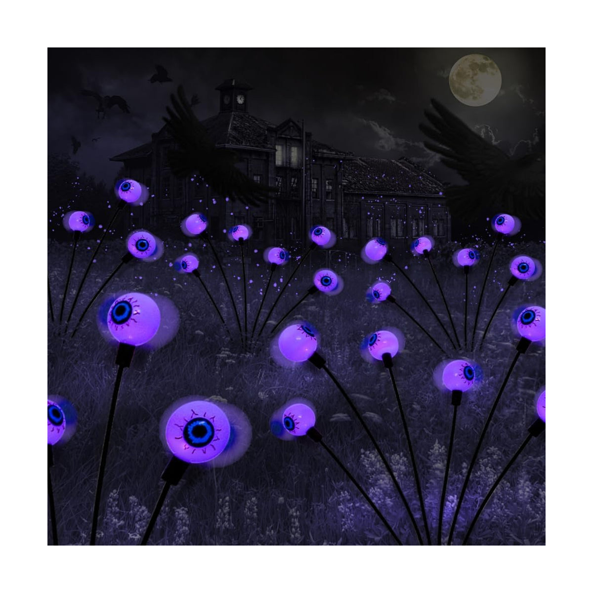 2PACK Scary Eyeballs Solar Garden Light Halloween Decorations Outdoor,Swaying Firefly with 12LED Purple Spooky Eyes Lights-Waterproof Ornaments Solar Halloween Lights for Lawn, Patio, Party Decor