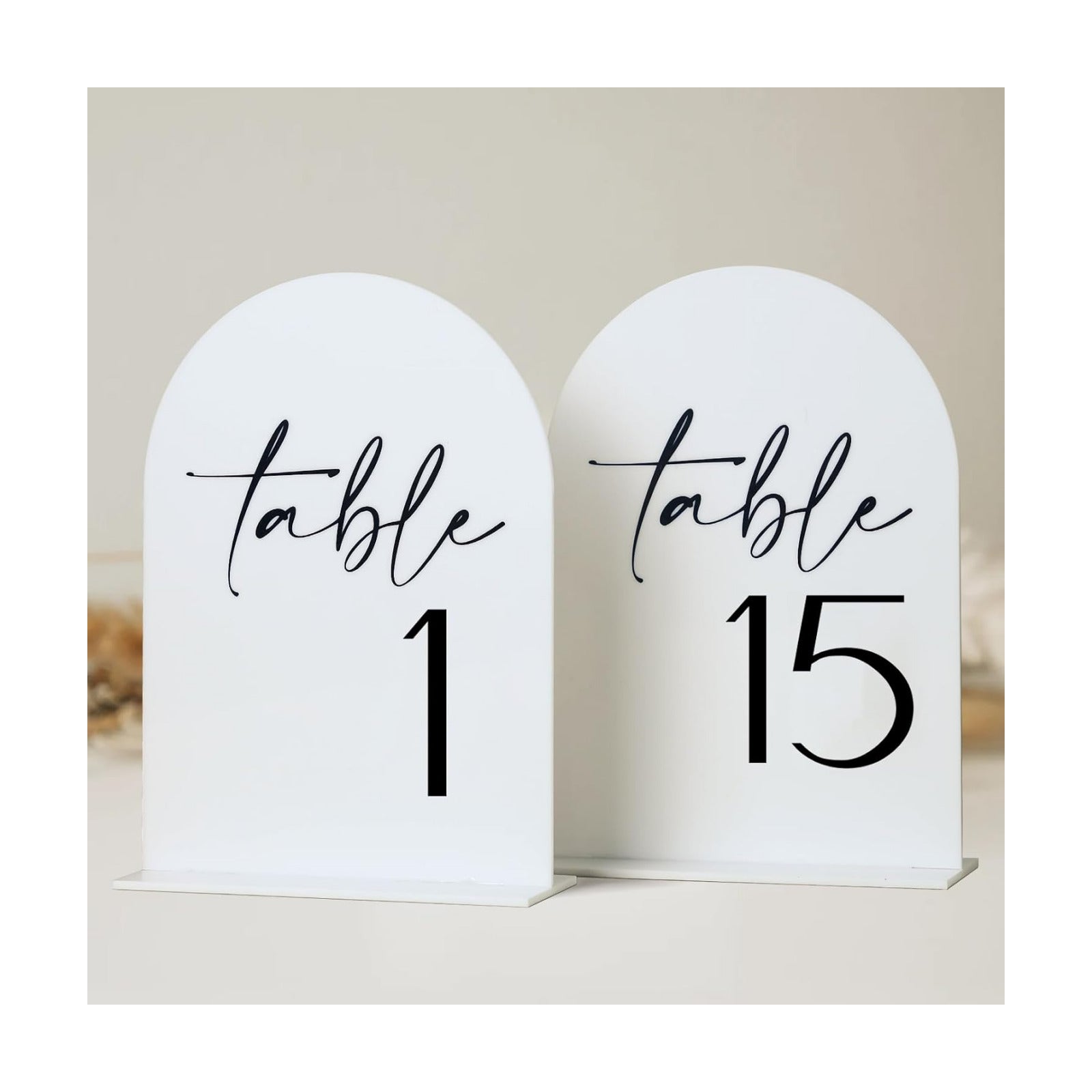 HOODO White Arch Wedding Table Numbers 1-15 with Stands, 5"x7" Arched Acrylic Signs and Holders, White Arch Table
