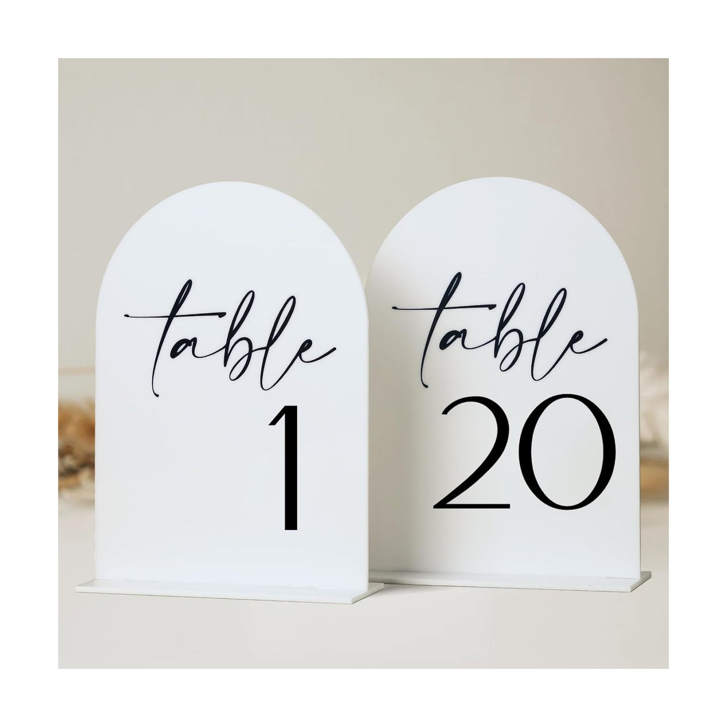 HOODO White Arch Wedding Table Numbers 1-20 with Stands, 5"x7" Arched Acrylic Signs and Holders, White Arch Table