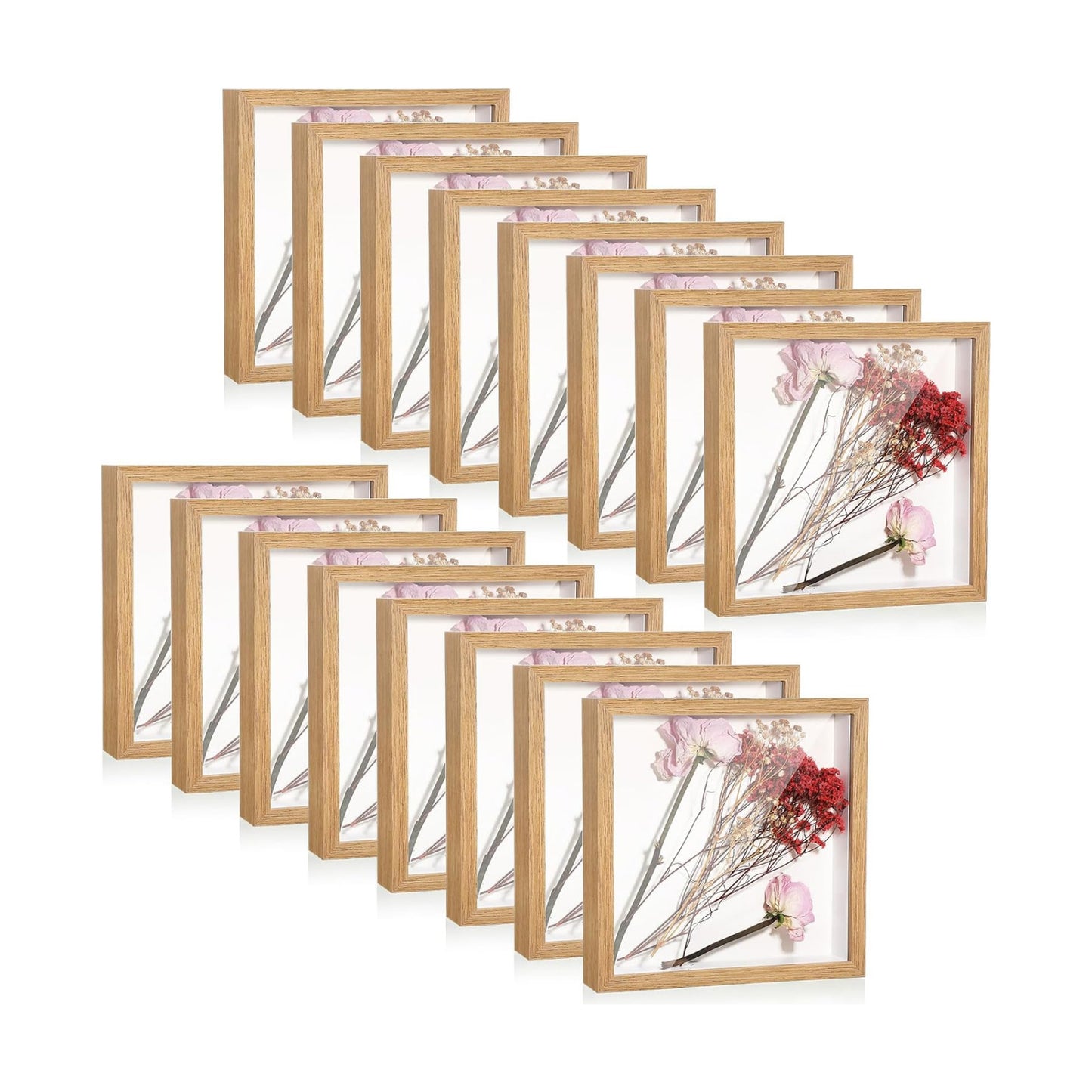 Ripeng 16 Pack 8x8 Inch Shadow Box Frame Display Cases, Deep Picture Frames for Wedding Bouquet Preservation