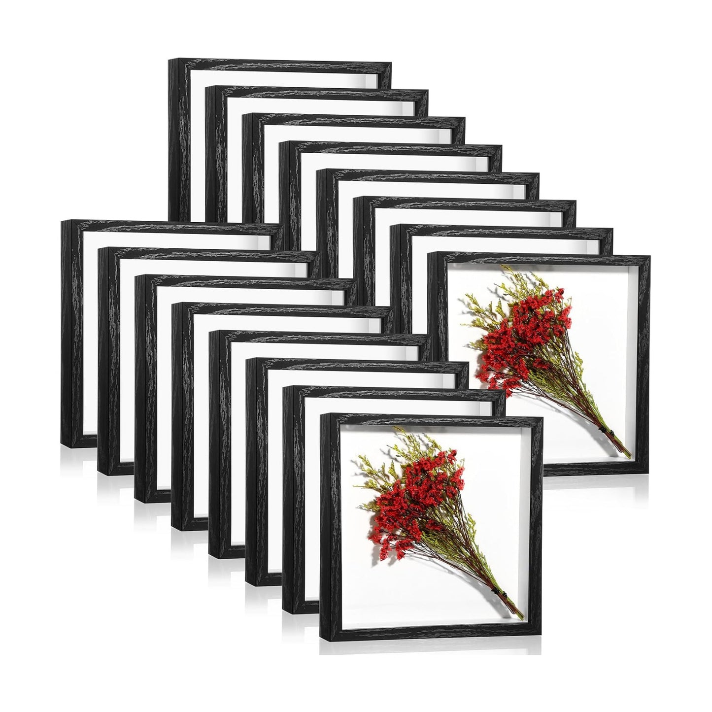 Ripeng 16 Pack 8x8 Inch Shadow Box Frame Display Cases, Black Deep Picture Frames for Wedding Bouquet Preservation