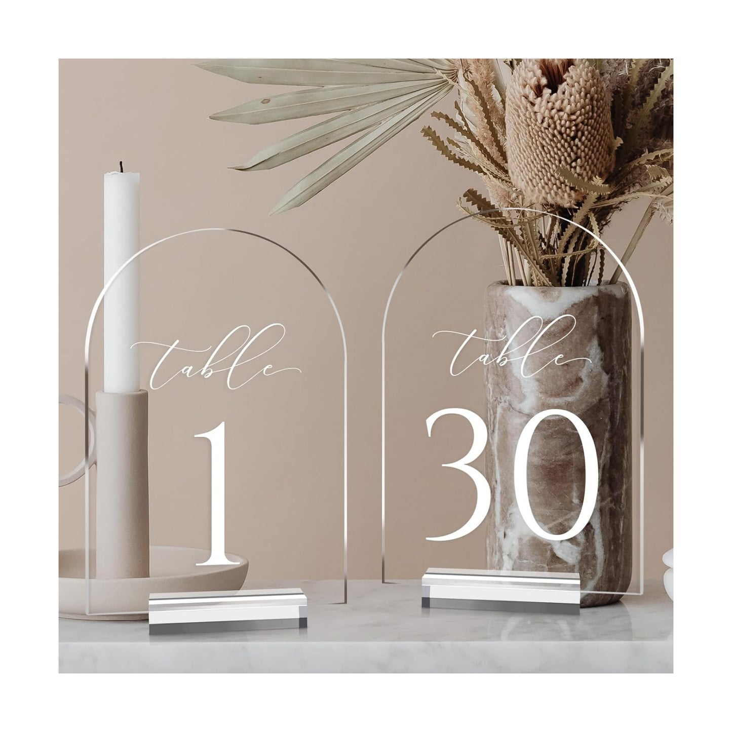Clear Arch Table Numbers for Wedding, 5x7 Inch Arched Acrylic Table Numbers 1-30 with Stands, Clear Acrylic Arch Sign