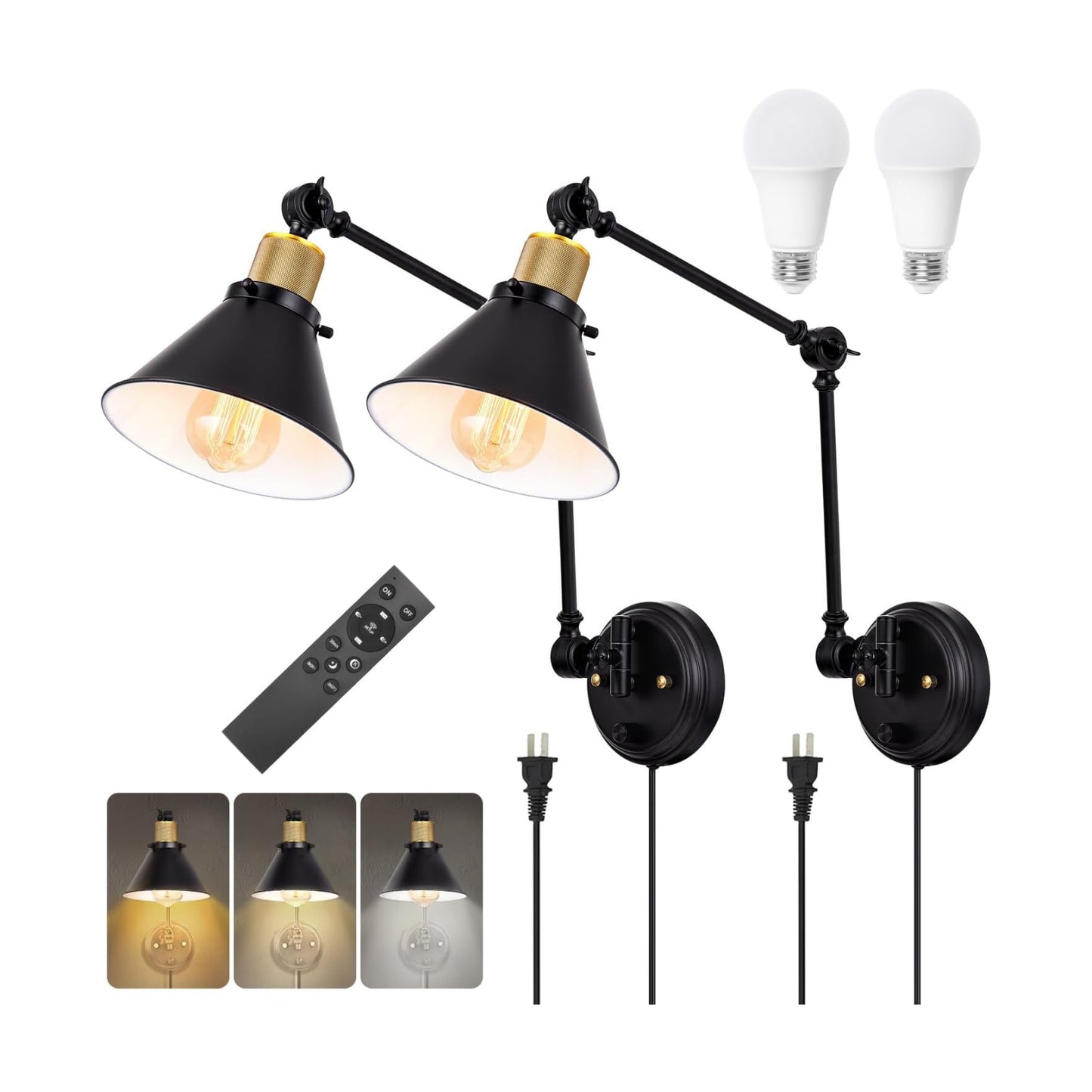 TRLIFE Dimmable Wall Sconce, Remote Control Plug in Wall Sconces Dimming 10%-100% and Adjustable Color Temperature