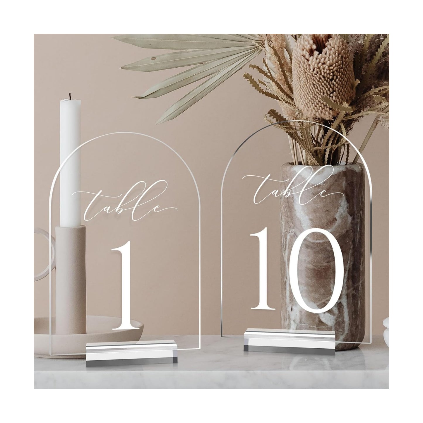 Clear Arch Table Numbers for Wedding, 5x7 Inch Arched Acrylic Table Numbers 1-10 with Stands, Clear Acrylic Arch Sign