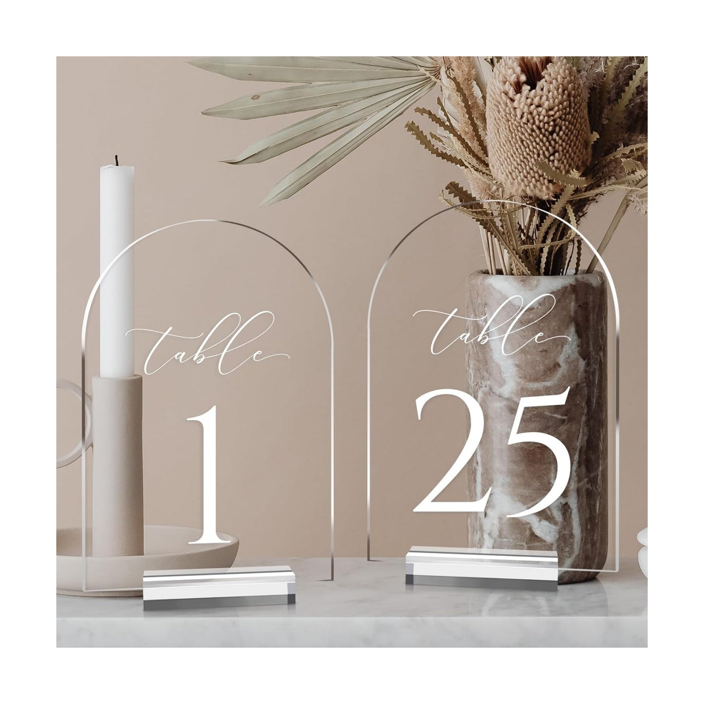 Clear Arch Table Numbers for Wedding, 5x7 Inch Arched Acrylic Table Numbers 1-25 with Stands, Clear Acrylic Arch Sign