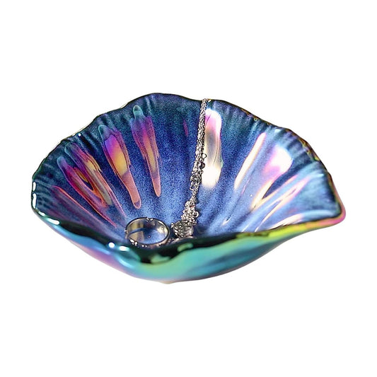 Trinket Candle / Shell Jewelry Tray / Colorful Blue / 5.75 Inch