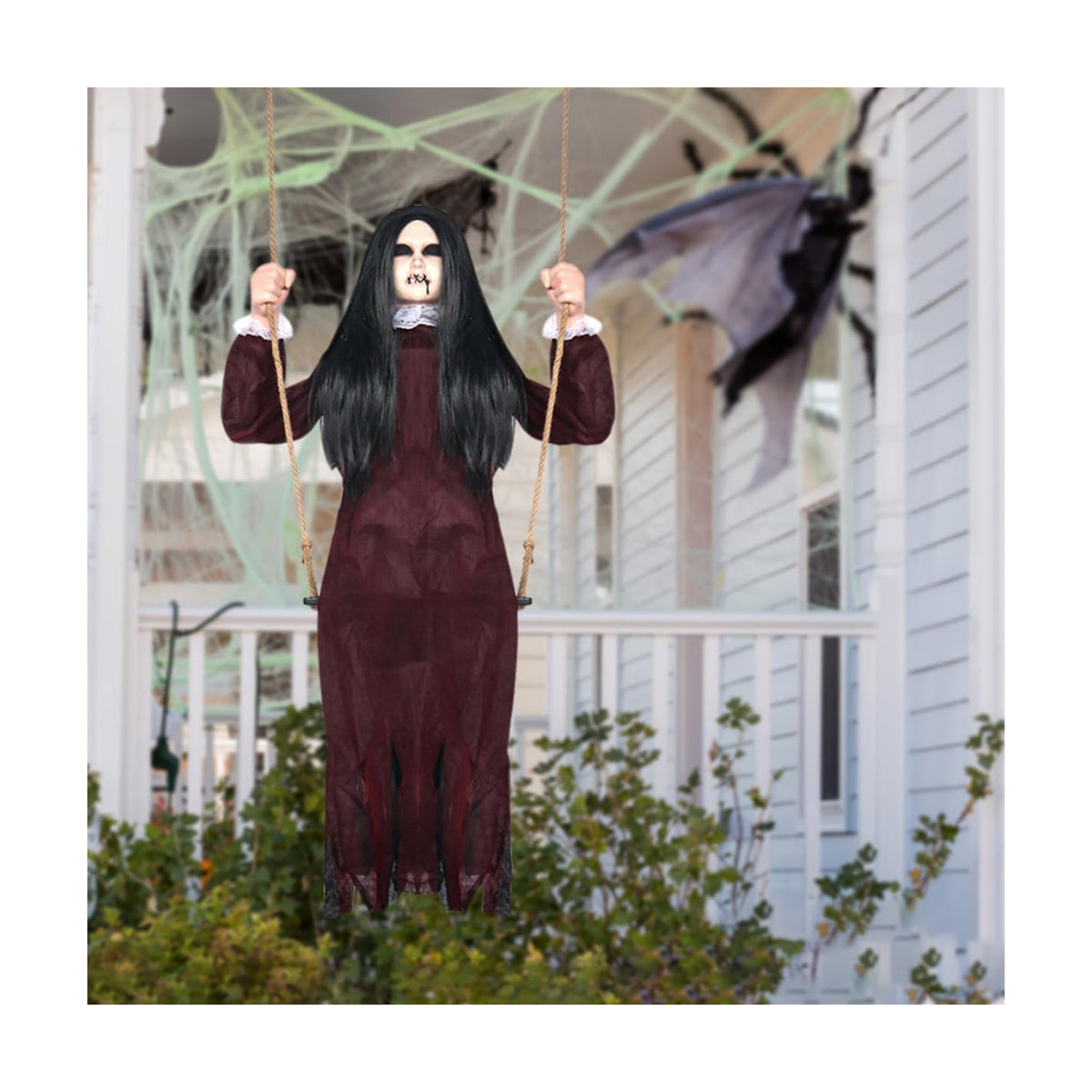 PARTYGEARS Halloween Decorations Props Hanging Swinging Girl with Creepy Expressions, Hanging Ghosts The Best Indoor and Outdoor Scary Decorations for Halloween (Red)