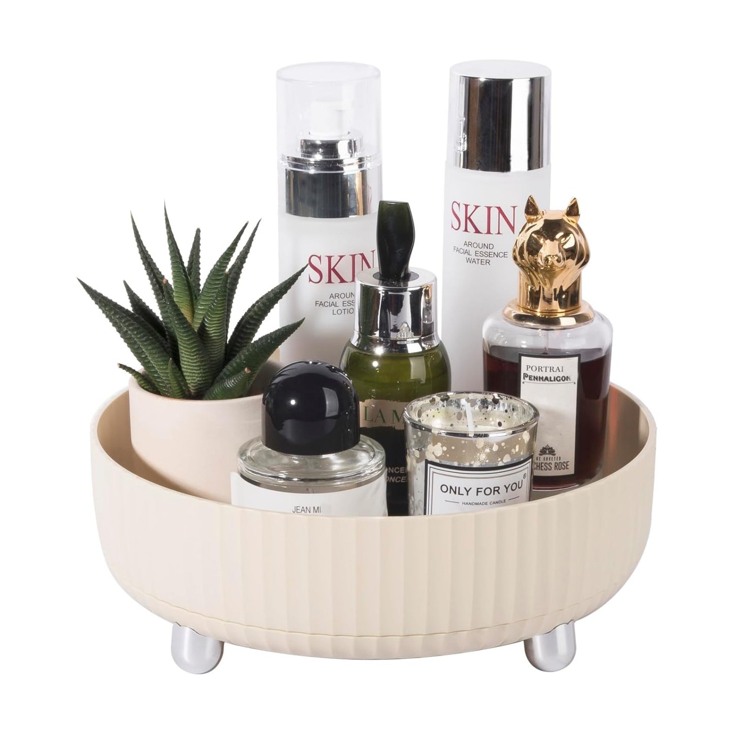 Makeup Perfume Organizer Tray 360 Degree Rotating Lazy Susan Skincare Lotion / Beige / Set of 9