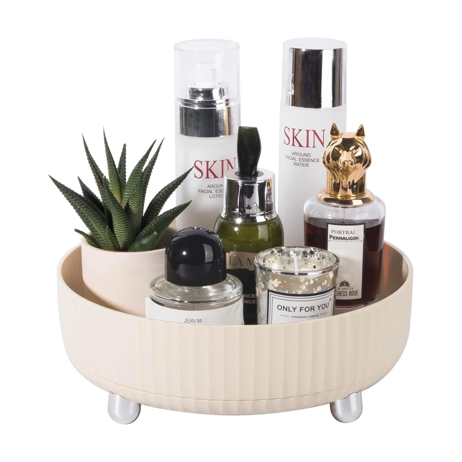 Makeup Perfume Organizer Tray 360 Degree Rotating Lazy Susan Skincare Lotion / Beige / Set of 9
