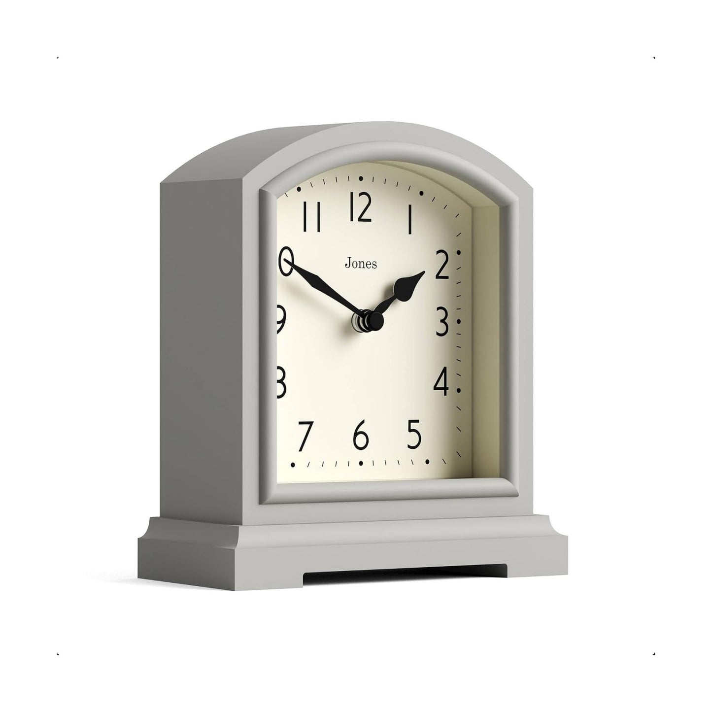 JONES CLOCKS® Tavern Mantel Clock | Modern Arch top Design | Pale Gray | Contemporary Classic Style for Desk, Table