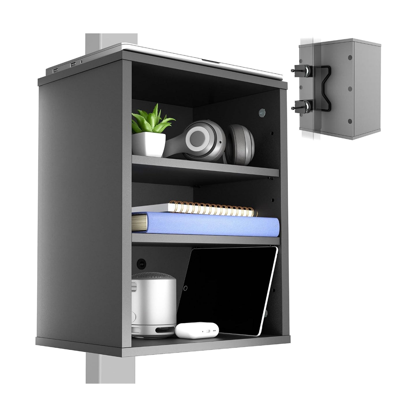 VIVO Black Clamp-on Desk Leg Shelving Unit, Storage Shelves, DESK-SHELF3CL | Multi-Level Storage, Office Accessory