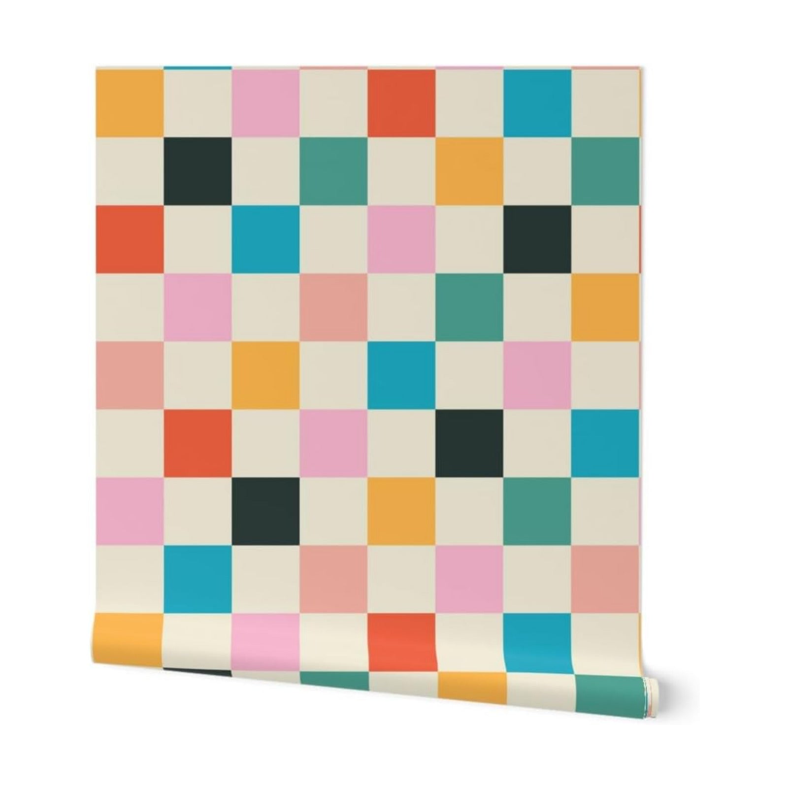 Retro Checkerboard Orange Modern Multicolor Checker Custom Removable / 24 x 144 / Roll / Pink