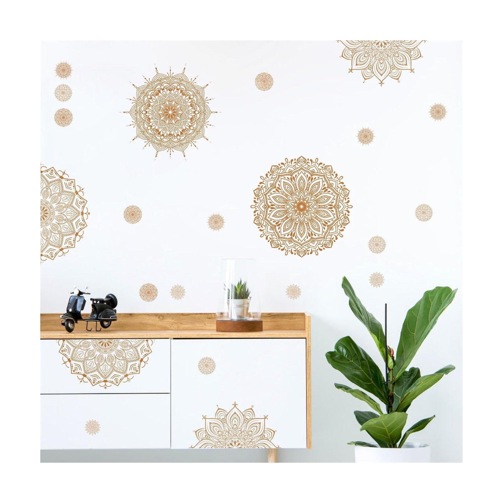 s Mandala Wall Decals Lotus Flower Yoga & Heart Chakra Stickers Boho Lotus Decor & Headboard / Brown